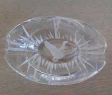 Vintage Etched Glass Ashtray Flying Duck & Reeds 4"