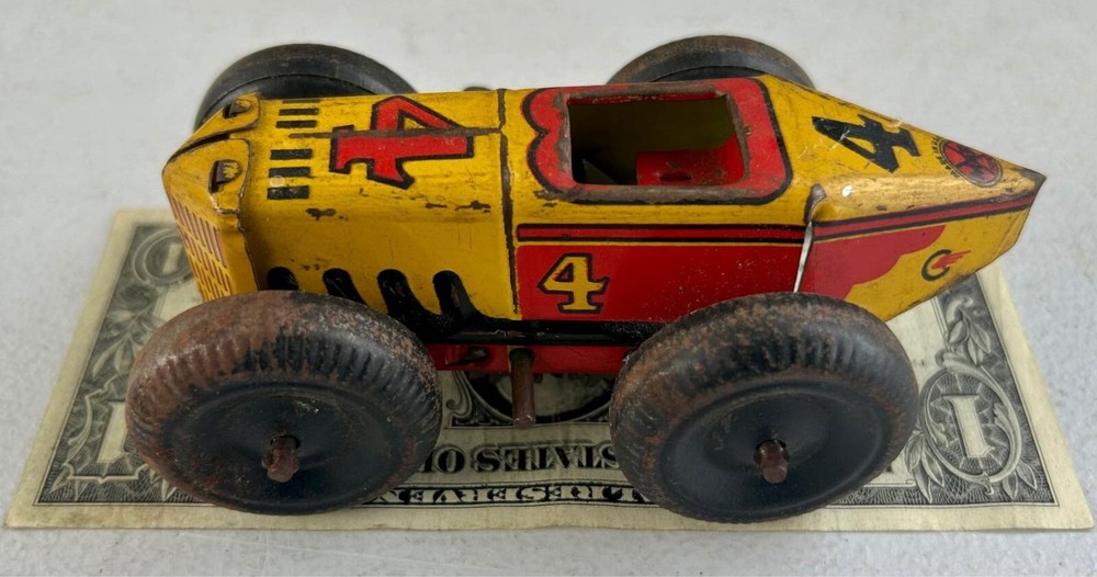 VINTAGE MARX TIN LITHO WIND UP RACE CAR + J. CHEIN TIN LITHO WIND UP PIG
