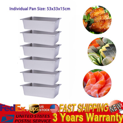 6 Pack Full-Size 6'' Deep Stainless Steel Steam Table Pans Hotel Food Prep Pans