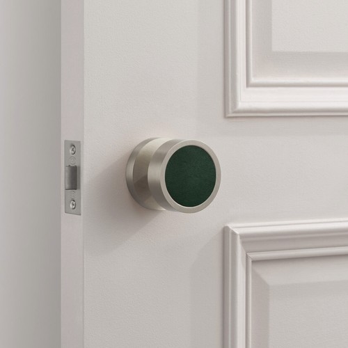Contemporáneo Plata Ranura Pomos Puerta Con Negro, Marrón & Azul Cuero Inserción - Imagen 12 de 18