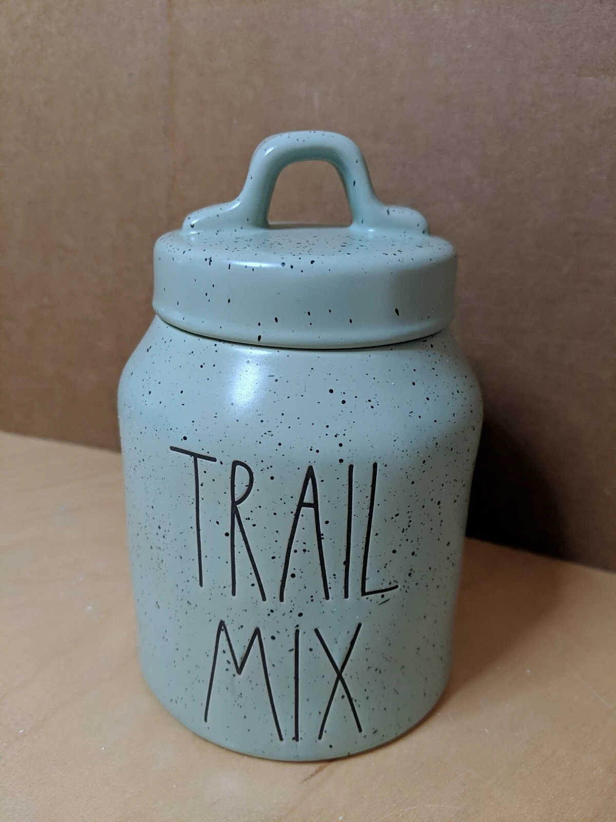 Rae Dunn "TRAIL MIX" Canister Speckled Mint Green NIB