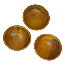 3 Vintage Antique Primitive WOOD Bowls Toleware Painted Fruit Farm Kitchen Decor