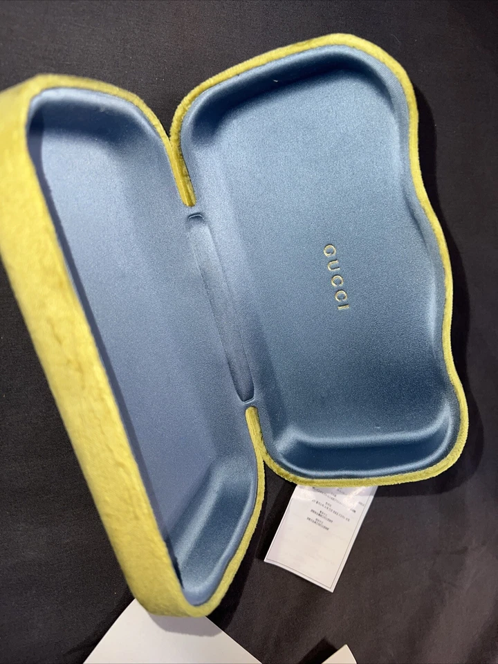GUCCI Amarillo Verde Gamuza Terciopelo Gafas Gafas Estuche Rígido Soporte con Abrazadera Foto 2 de 4