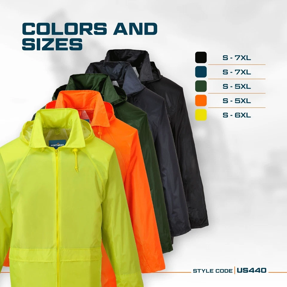 Portwest US440 Mens Waterproof Rain Jacket Lightweight Coat Pack Away Hood - Image 3 of 4