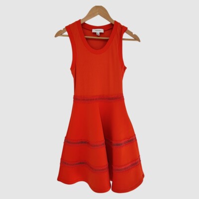 carven orange dress Carven Poppy Orange Crepe Gathered One Shoulder Dress M Carven