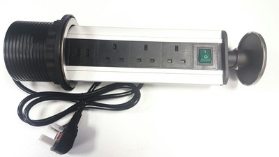 Pop Up und Pull Up Netzteil 3 Power 2 USB Küche Arbeitsplatte Schreibtisch GEBÜRSTET CHROM