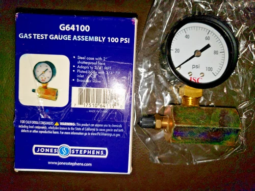 Jones Stephens G64100 Gas Test Gauge Assembly 100 PSI - Picture 1 of 9