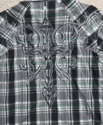 ROAR Strength Refined Plaid Shirt Embroidered Long Sleeve Cross Men s XL