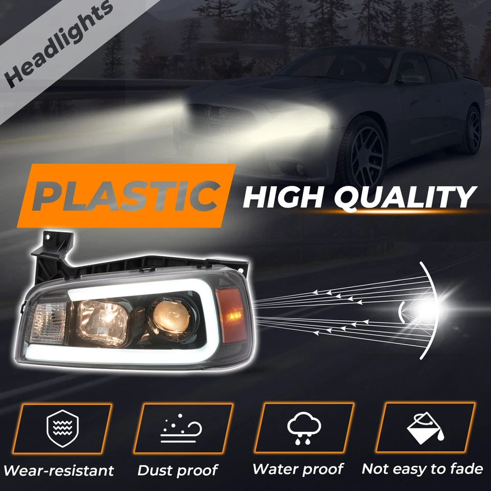 For 2006-2010 Dodge Charger Black LED Tube Projector Headlights Headlamps Pair - Imagem 4 de 4