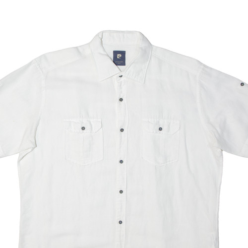 PIERRE CARDIN Mens Plain Shirt White Linen L - 第 2/6 張圖片