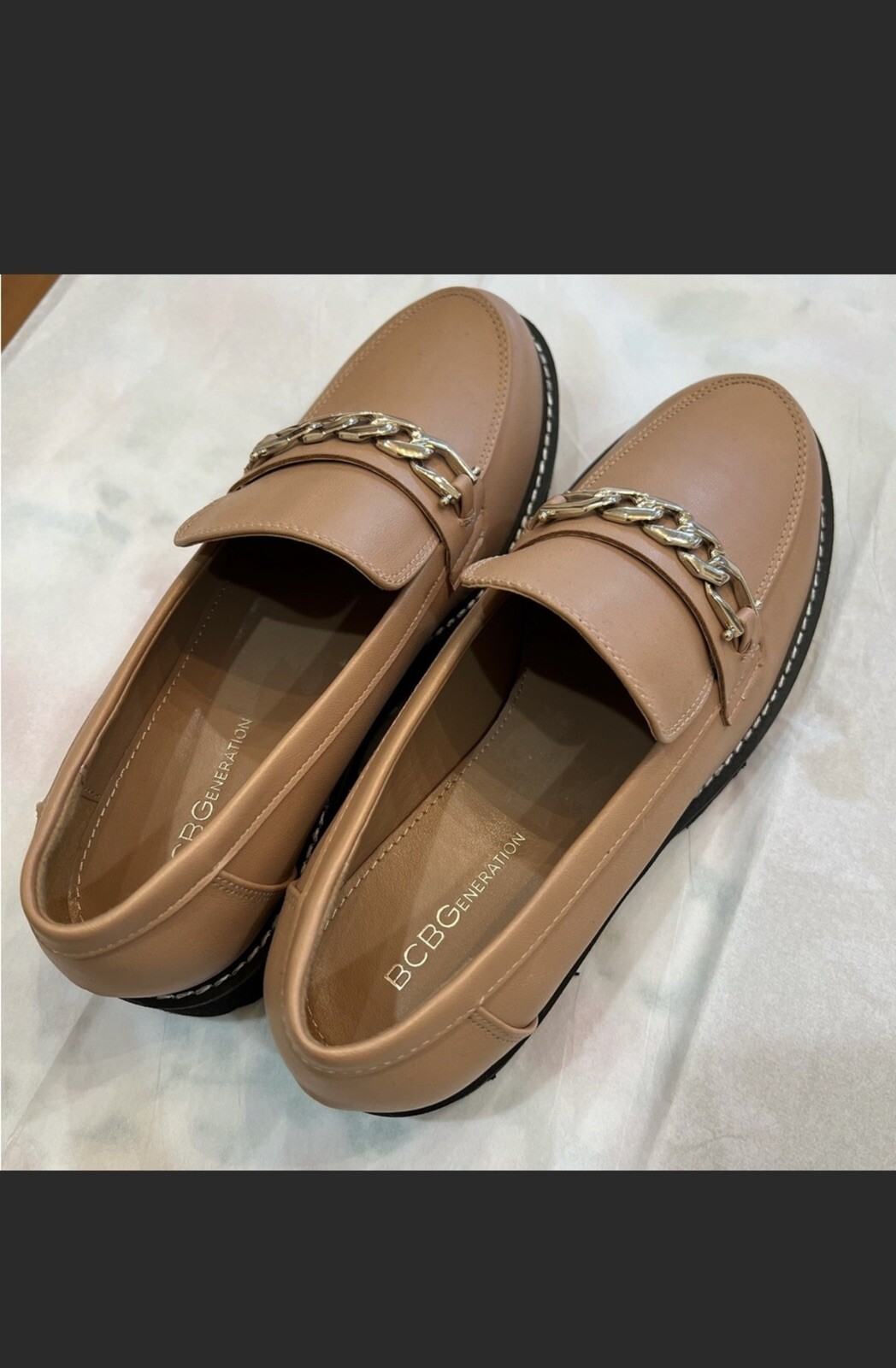 SAOLA Mocassini donna marroni suola Tinaa Lug taglia 8 5M tacco a blocco 1 5” generazione BCBG