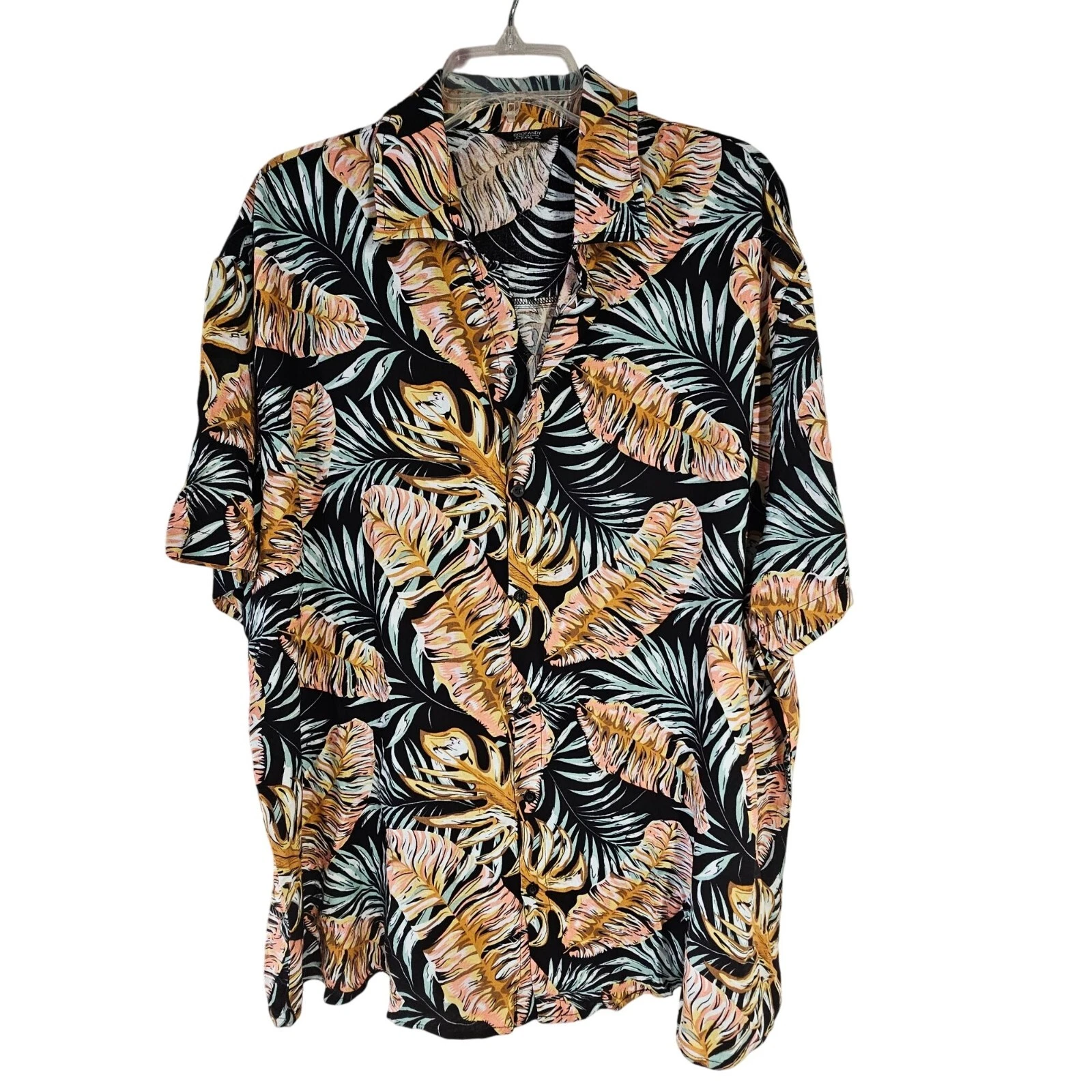 Coofandy Lightweight Hawaiian Shirt Mens Sz 3XL Rayon Blend Pastel on Black