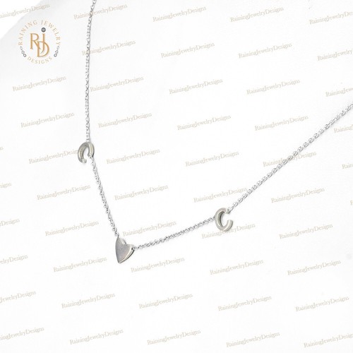 14K Gold Custom Initial and Heart Necklace White Gold Chain Jewelry For Women - Picture 5 of 5