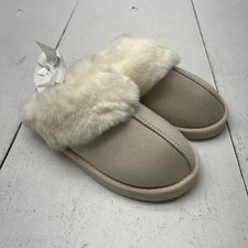 Loft Ivory Cream Faux Fur Lined Slippers Closed Toe 1/4" Platform Womens Small