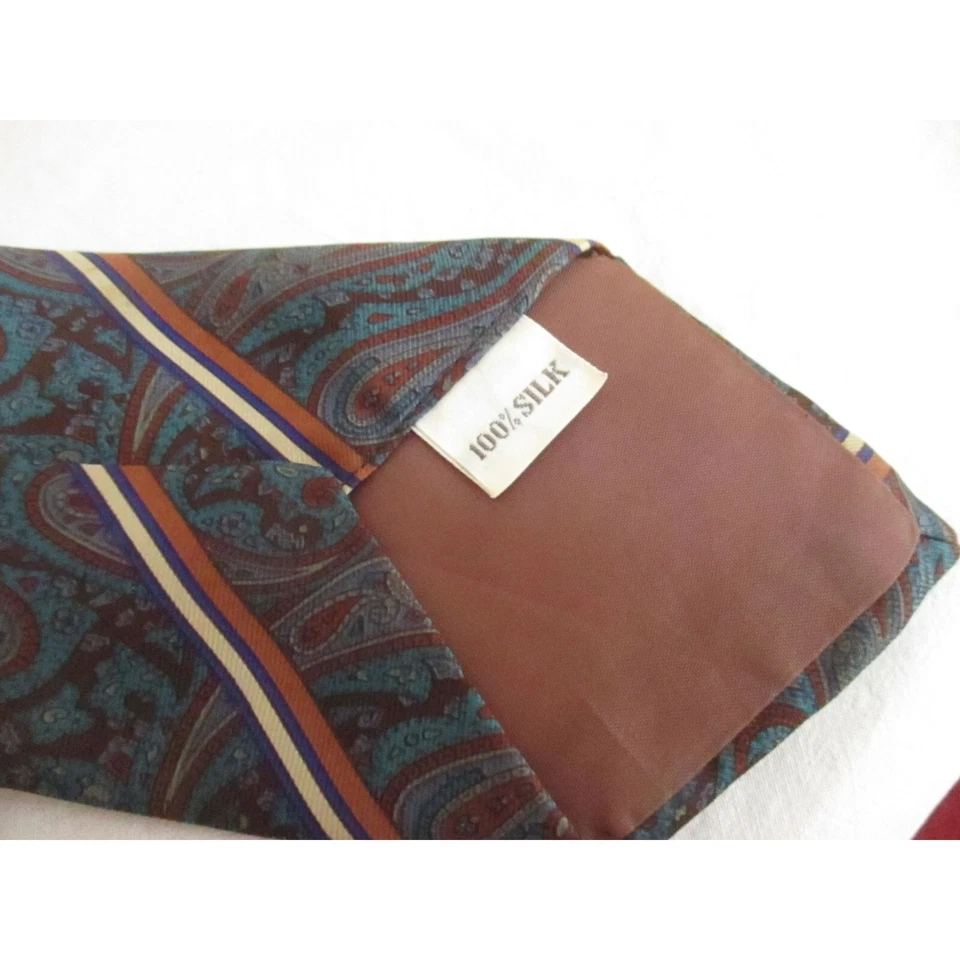 Corbata de seda vintage para hombre 3,5” 56” Henry Grethel cachemira a rayas Foto 3 de 4