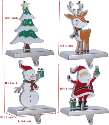6-Pack Christmas Stocking Holders With LED Lights | Weighted Mantel Hooks With Santa, Snowman Designs