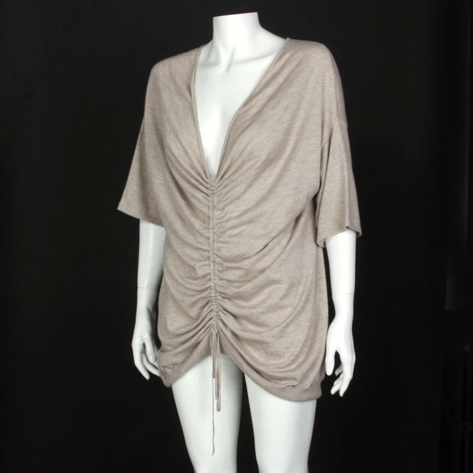 Neiman Marcus Long Ruched Front Brown Cashmere Tunic Sweater Womens Medium - 889 - Image 2 of 4