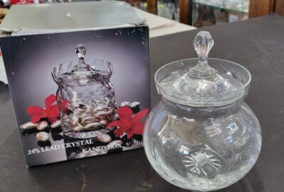 Towle Silhouette Lead Crystal Candy Box Covered Dish 5.5'' tall NOS w Box Austria