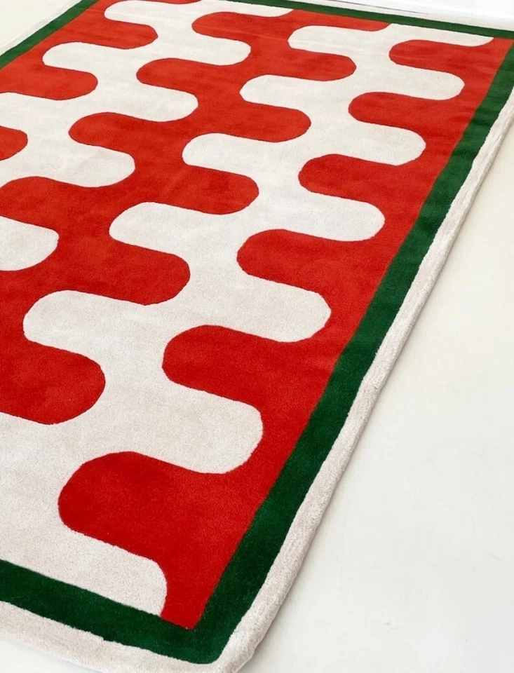 Hand Tufted Red Rug Bright Abstract 100% Wool Designer Rugs for Living Room 9x12 - Image 3 of 4