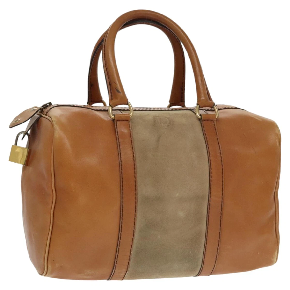 Sac Christian Dior Boston cuir daim marron beige authentique ti2421