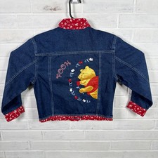 Vintage Disney Winnie The Pooh Denim Jacket Girls Large 10/12 Embroidered Y2K