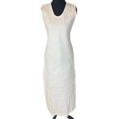 Vintage White House Linen Maxi Dress Small Made in USA Sleeveless Minimalist