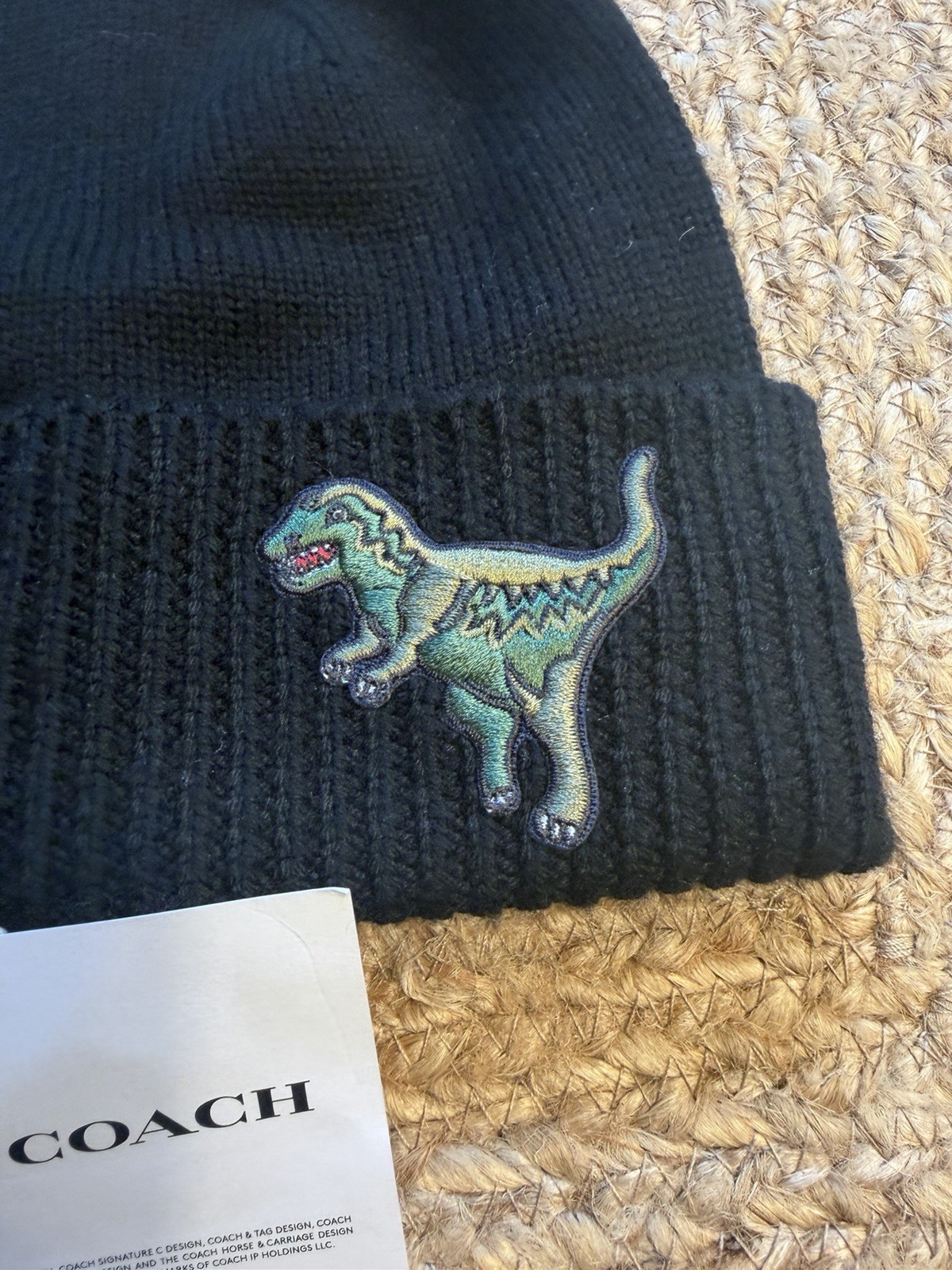 NWT Coach Rexy Patch Beanie Winter Hat Black Sold Out T Rex Dinosaur image 2