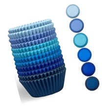 QiQee 300 Counts Cupcake Liners - Food Grade 6 Solid Blue Colors Cupcake Pape...