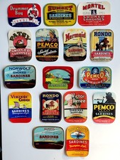 16 Different Vintage Old Sardine Can Labels, 1930’s-40’s, Pembroke Maine