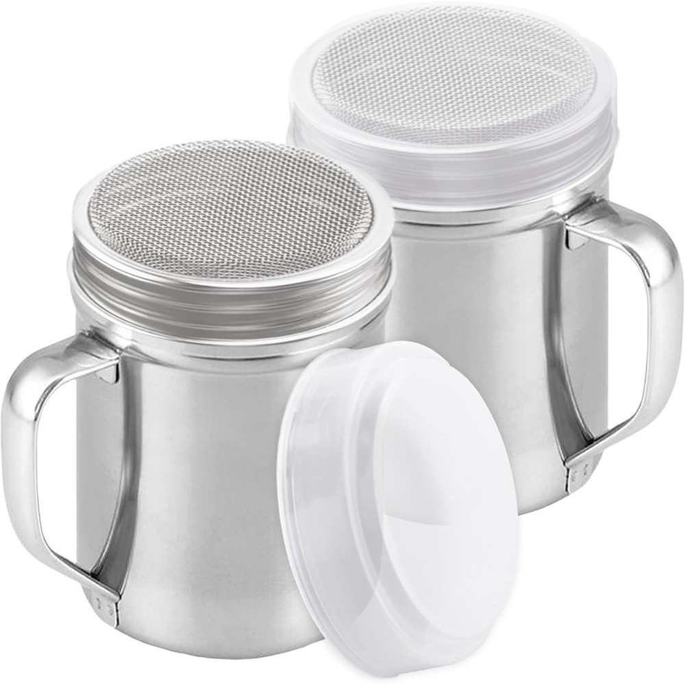Powdered Sugar Shaker with Handle Fine Mesh Dredge Cinnamon Sugar Dispenser for