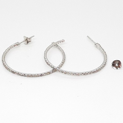 $999 Genuine 1.00ctw Natural H-SI Diamond 925 Sterling Silver Hoop Earrings - Picture 5 of 5