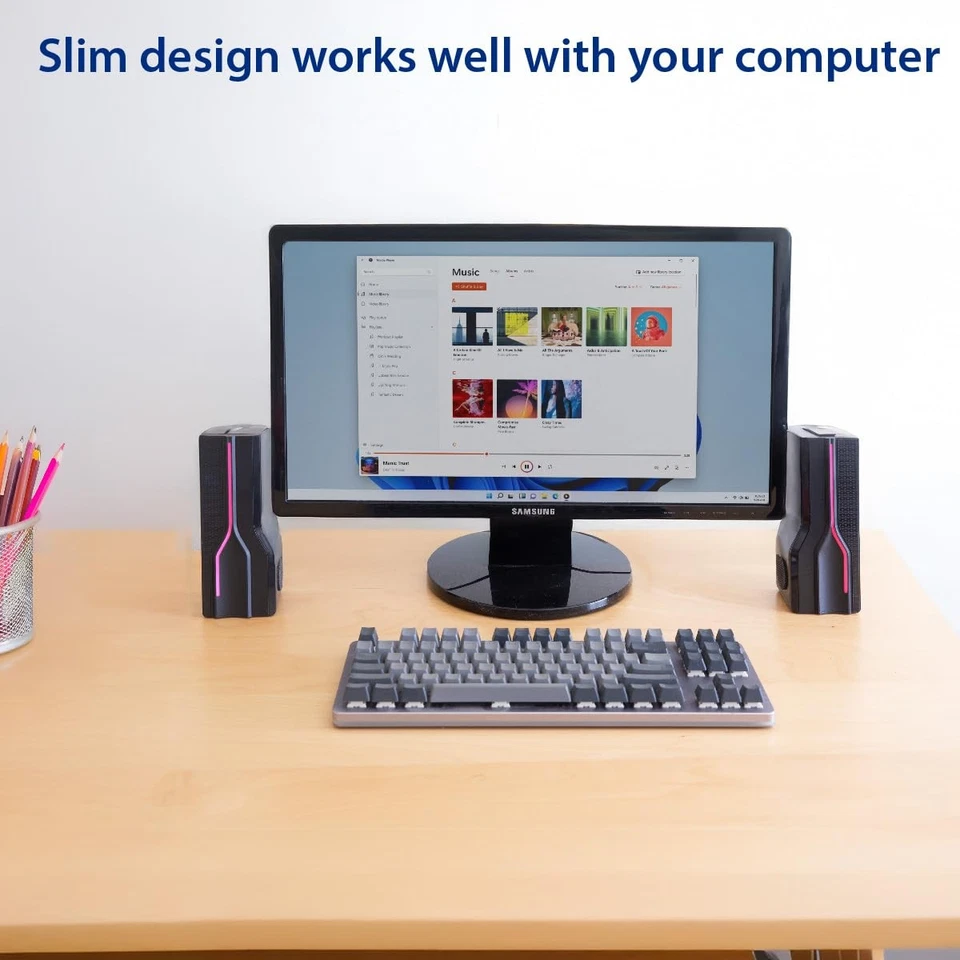 Desktop USB Powered 2-in-1 Soundbar Stereo Speaker, RGB LED Light - Image 2 of 4