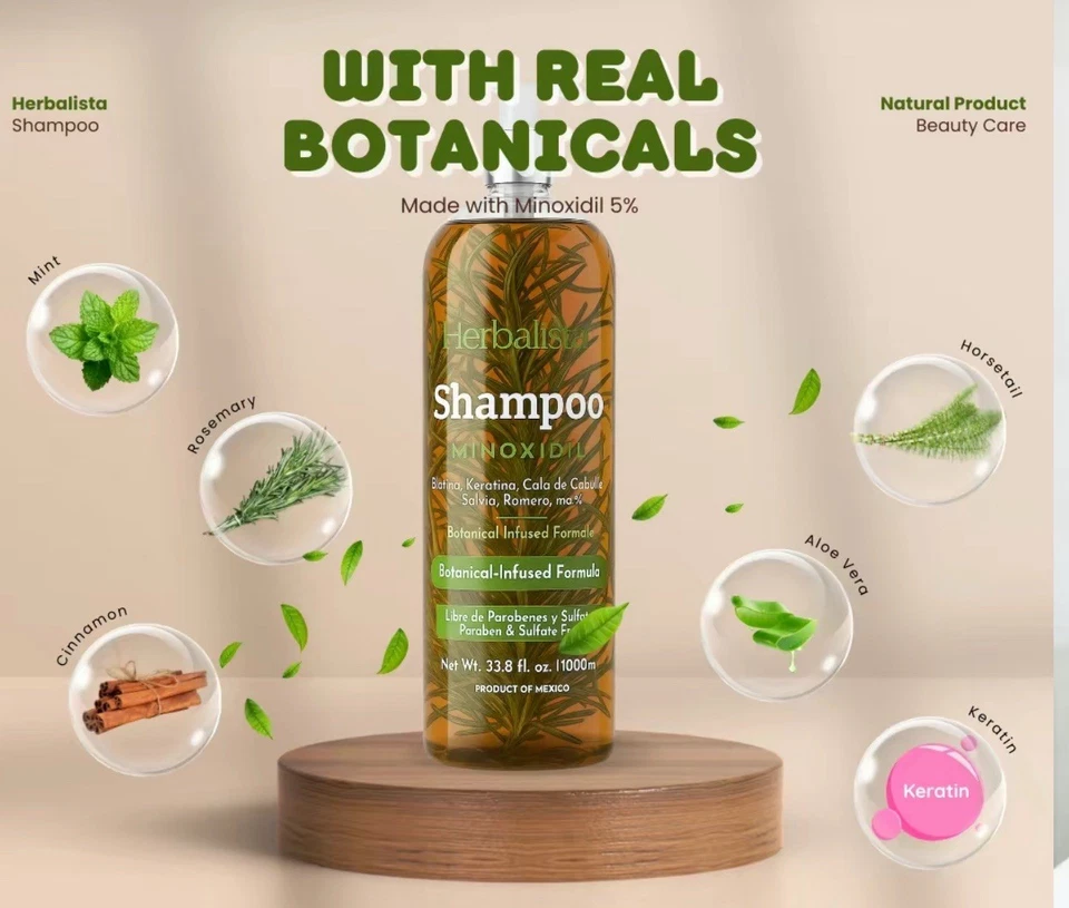 1,000ML Minoxidil 5% shampoo W/ Pcs of Rosemary ,Cinnamon, Aloe, Mint Botanicals - Image 3 of 3