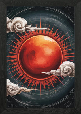 Rote Sonne mit Wolken Digital Art Gerahmtes Wandbild Poster Leinwanddruck Bild