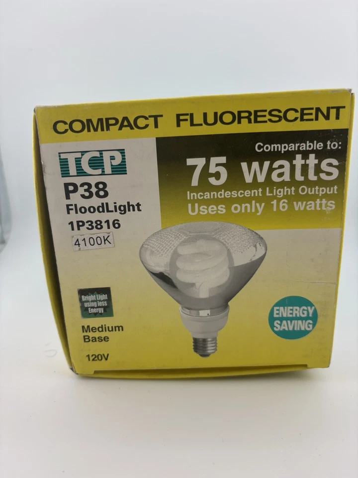 ⚡️1 Lot⚡️ TCP Compact Fluorescent Floodlight 1P3816 120V 16W 750 Lumen 8000 Hrs - Image 4 of 4