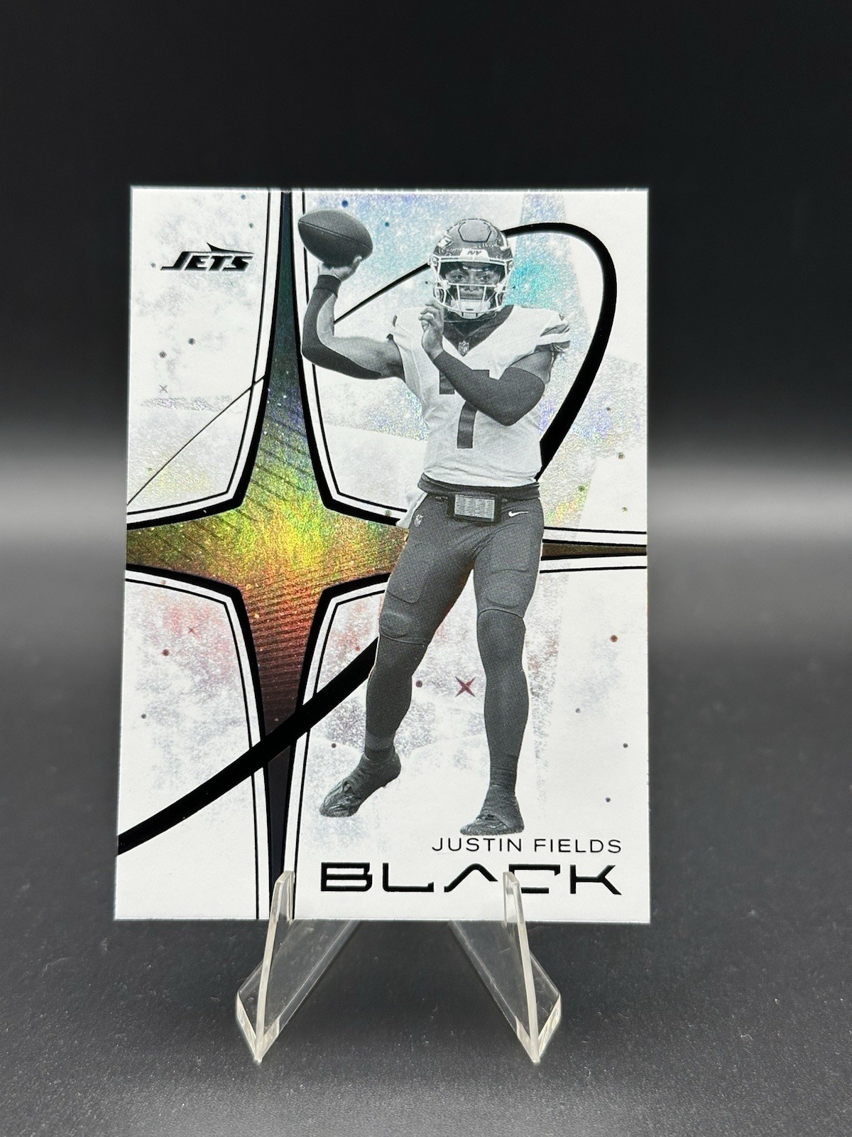 Justin Fields 2025 Panini Black White Night Case Hit SP New York Jets