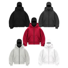 Adult Balaclava Zip Hoodie Winter Warm Casual Sweatshirt with Hooded Face Mask