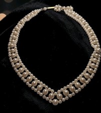 VTG Women's Faux Pearl Chevron Collar Necklace 17.5" Long With 3" Extender