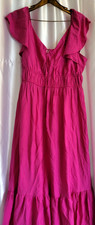 nine west women dress XL  pink ruffles  stretch ruched waist