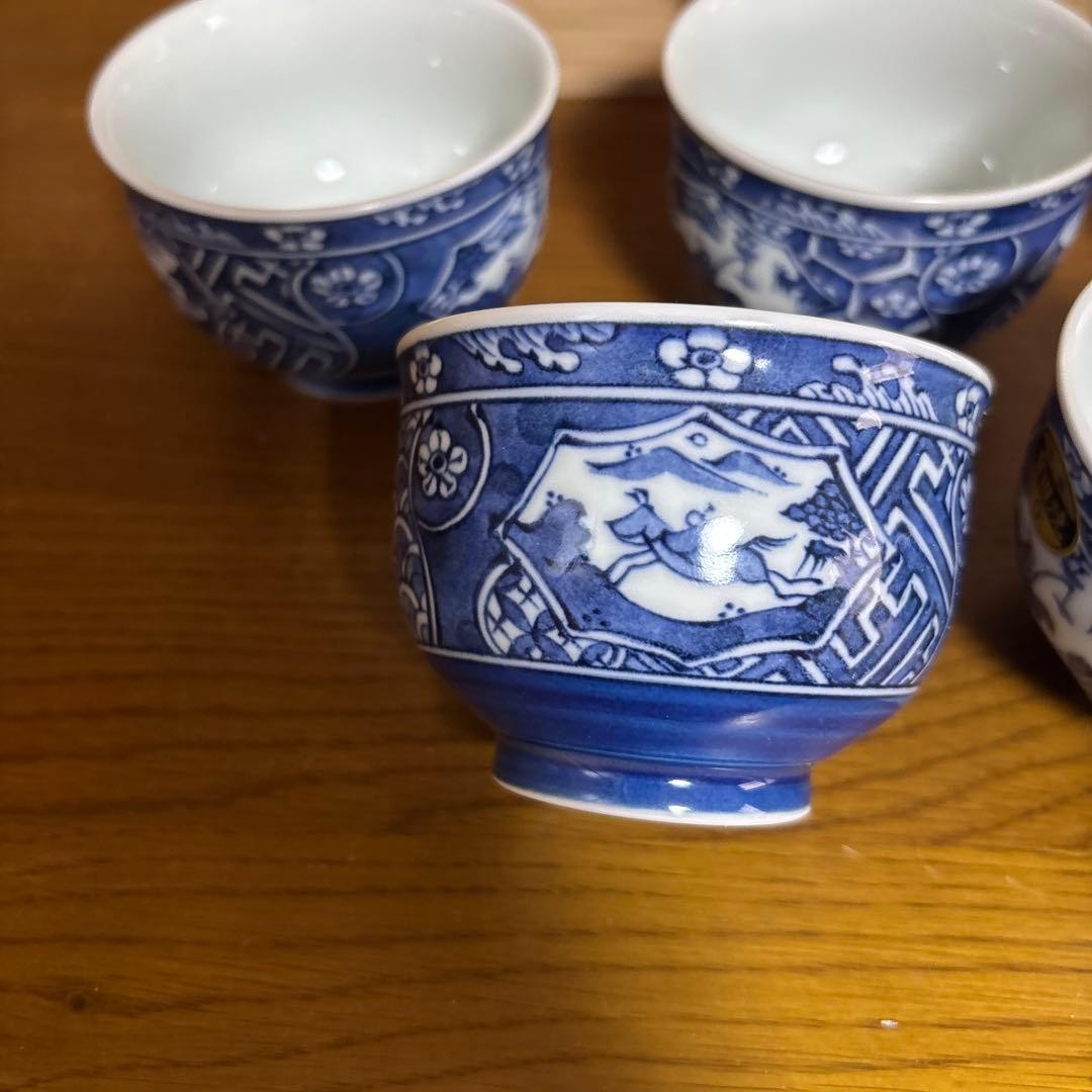 Arita Ware Aoka Teacup Set 5pcs Blue White Traditional Design Used