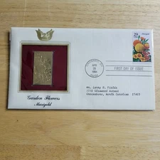 Garden Flowers Marigold 22kt Gold Replica Stamp 1st Day w/card