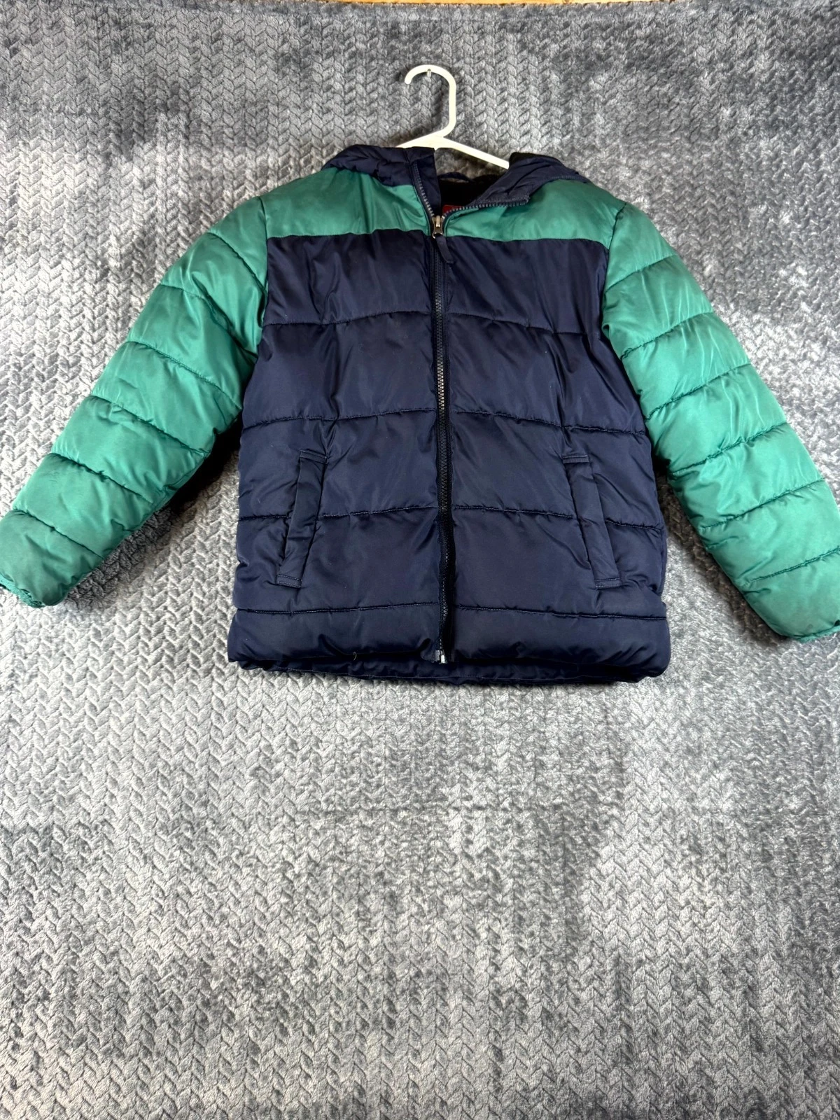 Swiss Tech Puffer Jacket Boys Medium (8) Blue Green Fleece Lined Hooded Zip Up