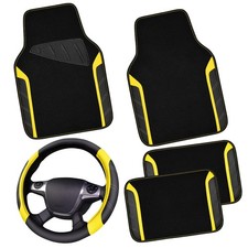 Car Pass Leather Steering Wheel Cover And Waterproof Car Floor Blackyellow