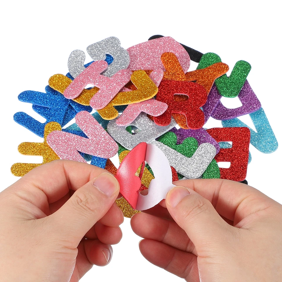 Adesivos de espuma do alfabeto, 104 peças letras A-Z EVA glitters autoadesivos, azul - Imagem 3 de 4