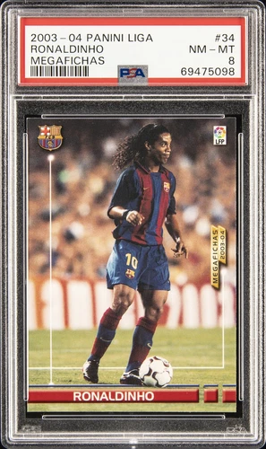 2003 PANINI LIGA MEGAFICHAS #34 RONALDINHO PSA 8