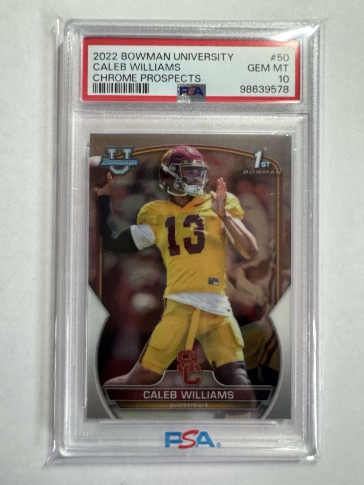 2022 Bowman U 1ST Caleb Williams Chrome Prospects Card # 50 PSA 10 Bears SP