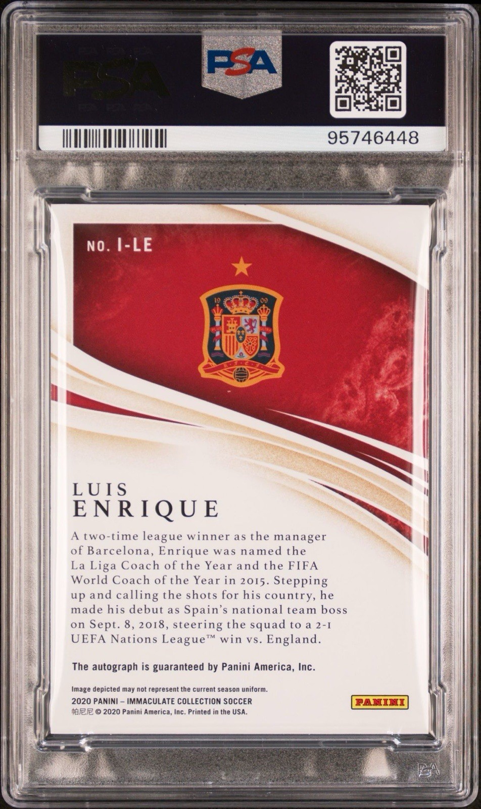 2020 Panini Immaculate Ink Coach Luis Enrique Auto 1/1 PSA 9 - One of One Card view 3