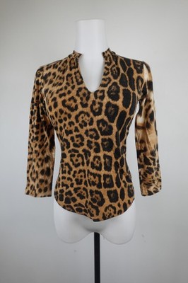 ROBERTO CAVALLI DAMEN SHIRT GR M T-SHIRT WOMAN ITALY VINTAGE LEOPARD WOLLE