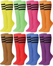 8 Pairs Halloween Kids Striped Tube Socks Cotton Knee High Colorful Retro Soc...