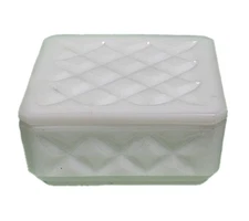 Vintage Milk Glass Diamond Quilted Pattern Lidded Coffee Table Cigarette Box 60s